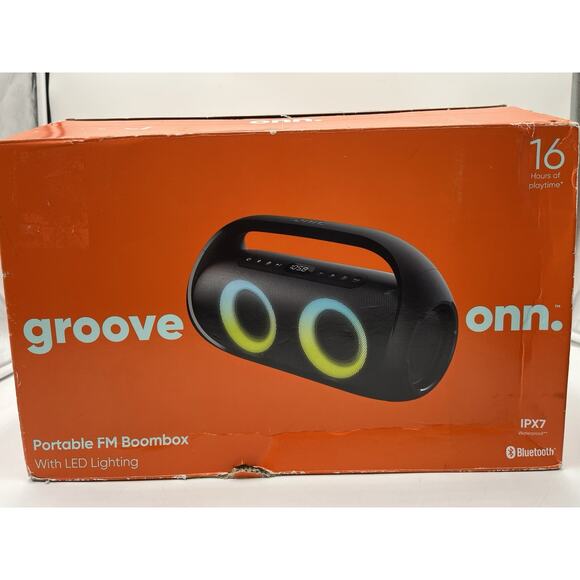 Onn Portable FM Boombox Bluetooth with LED Lighting / Without USB-C Power Cable - Picture 8 of 9